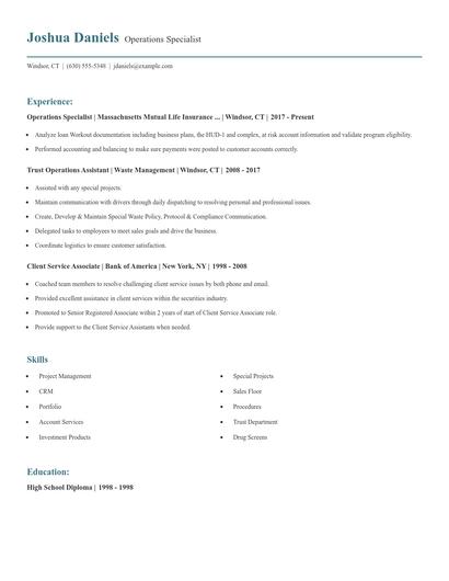 Operations Specialist Resume
