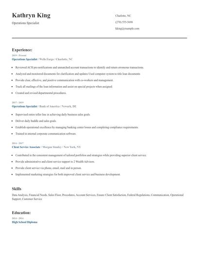 Operations Specialist Resume