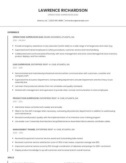 Operations Supervisor Lead Resume