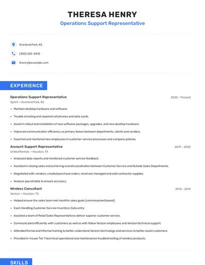 Operations Support Representative Resume