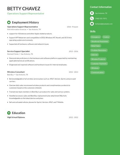 Operations Support Representative Resume