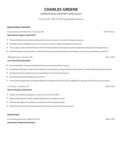 Operations Support Specialist Resume