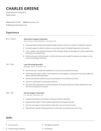 Operations Support Specialist Resume