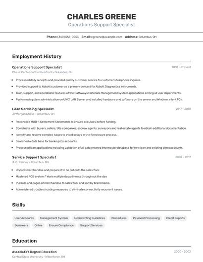 Operations Support Specialist Resume
