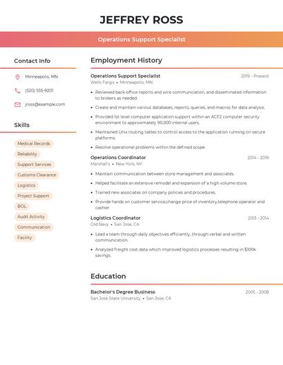 Operations Support Specialist Resume