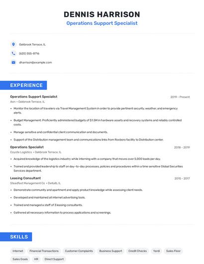 Operations Support Specialist Resume
