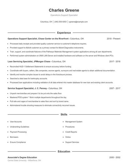 Operations Support Specialist Resume