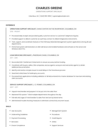 Operations Support Specialist Resume