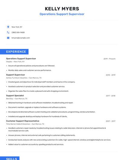 Operations Support Supervisor Resume
