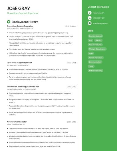 Operations Support Supervisor Resume