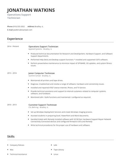 Operations Support Technician Resume