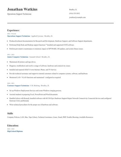 Operations Support Technician Resume