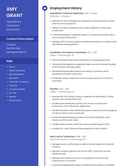 Operations Technical Supervisor Resume