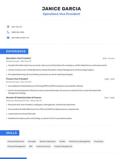 Operations Vice President Resume