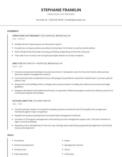 Operations Vice President Resume