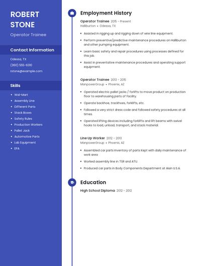 Operator Trainee Resume