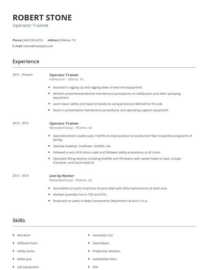 Operator Trainee Resume