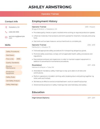 Operator Trainee Resume