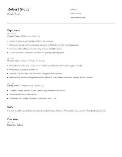 Operator Trainee Resume