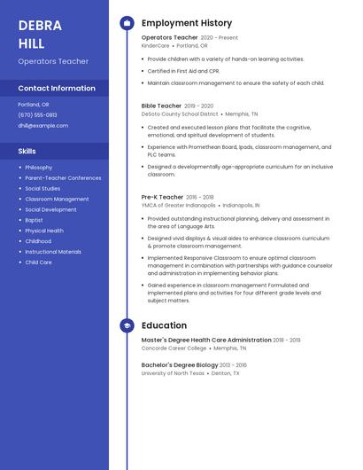 Operators Teacher Resume