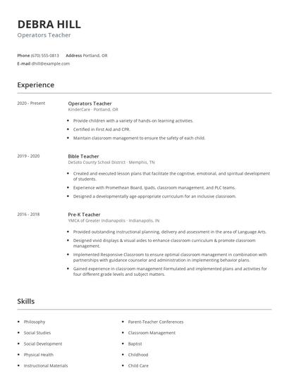 Operators Teacher Resume