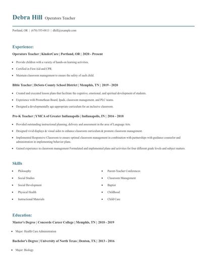 Operators Teacher Resume