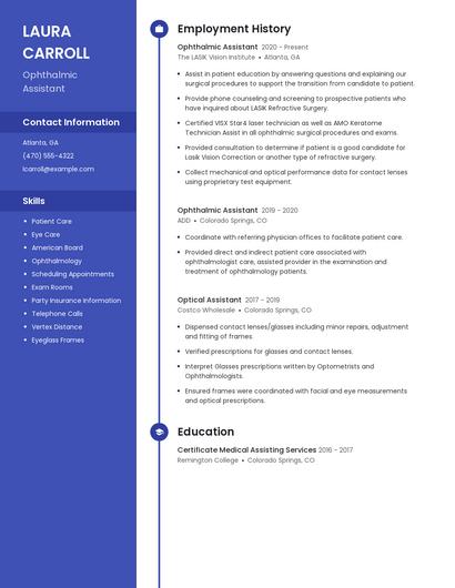 Ophthalmic Assistant Resume