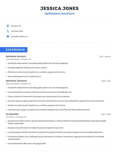 Ophthalmic Assistant Resume