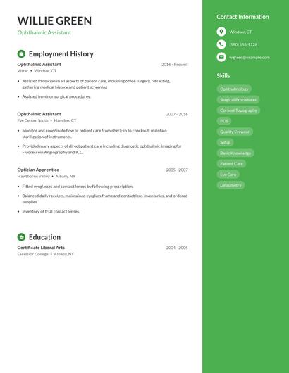 Ophthalmic Assistant Resume