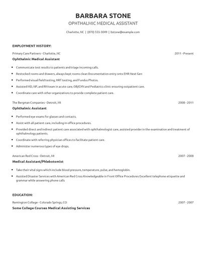 Ophthalmic Medical Assistant Resume