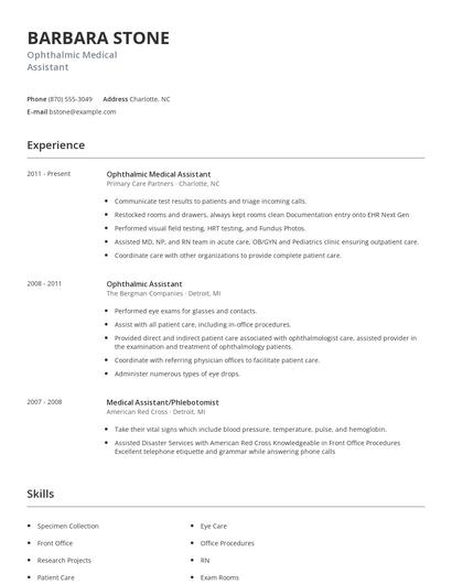 Ophthalmic Medical Assistant Resume