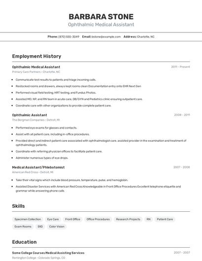 Ophthalmic Medical Assistant Resume