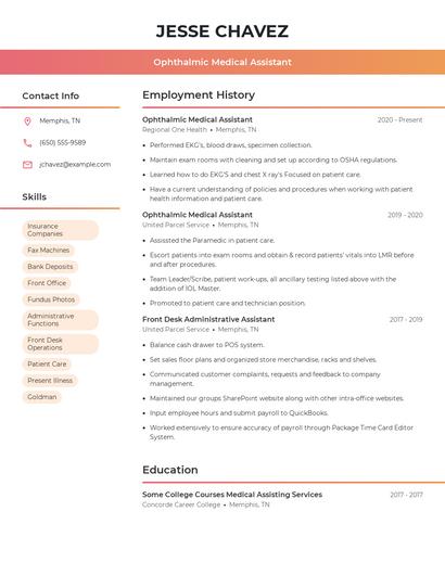 Ophthalmic Medical Assistant Resume