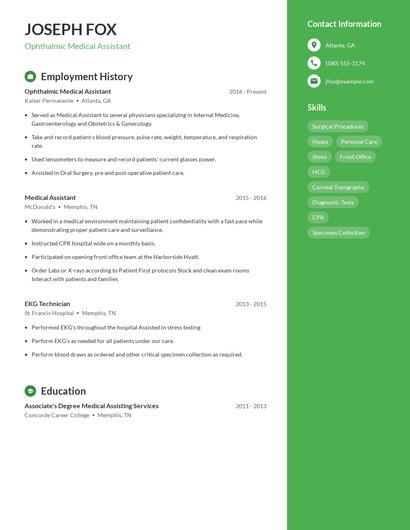Ophthalmic Medical Assistant Resume