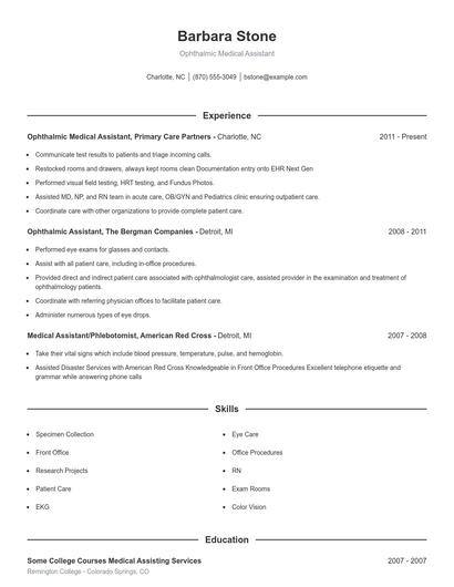 Ophthalmic Medical Assistant Resume