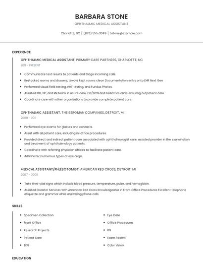 Ophthalmic Medical Assistant Resume