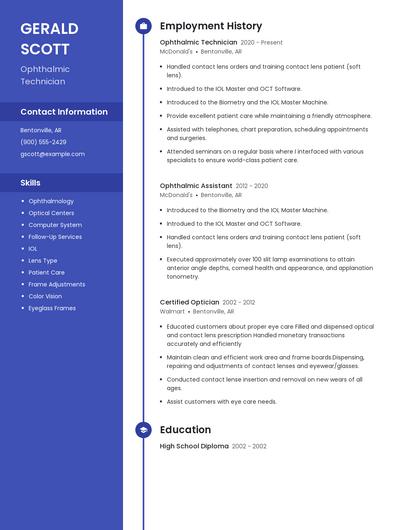 Ophthalmic Technician Resume