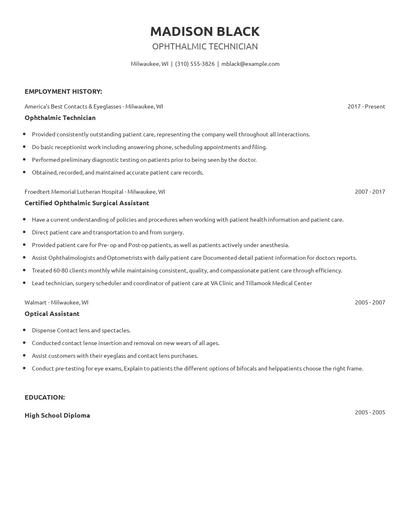 Ophthalmic Technician Resume