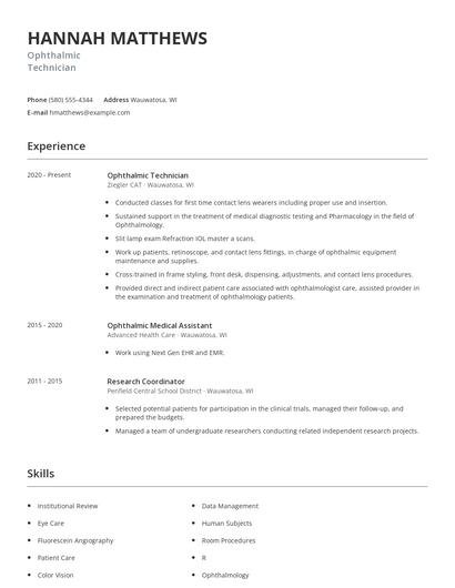 Ophthalmic Technician Resume