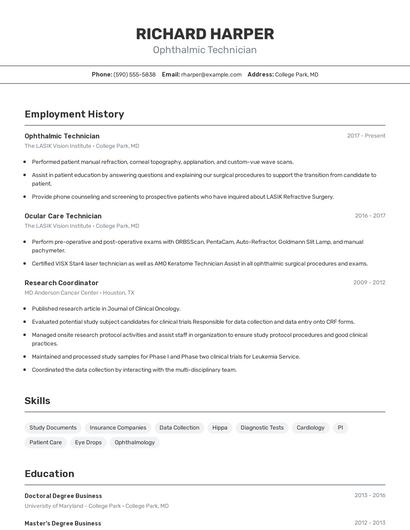Ophthalmic Technician Resume