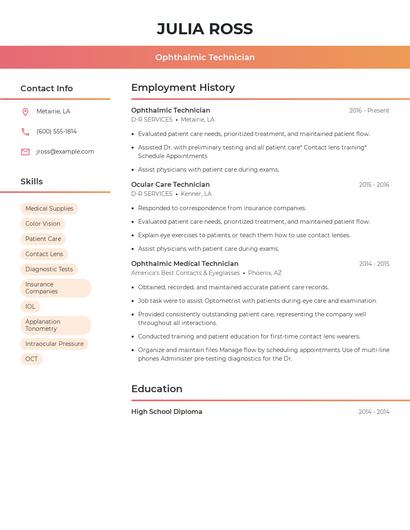 Ophthalmic Technician Resume