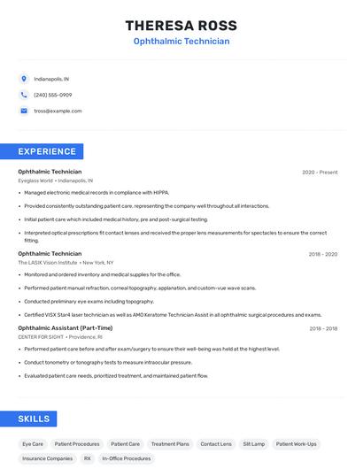 Ophthalmic Technician Resume