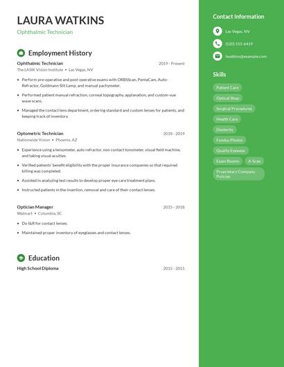 Ophthalmic Technician Resume
