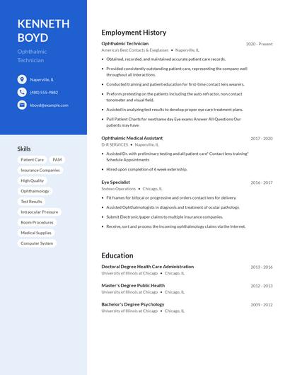 Ophthalmic Technician Resume
