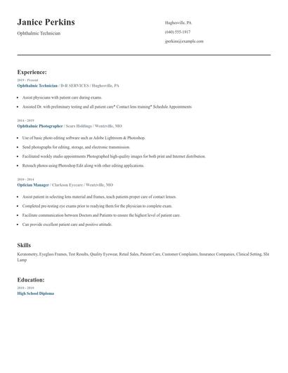 Ophthalmic Technician Resume