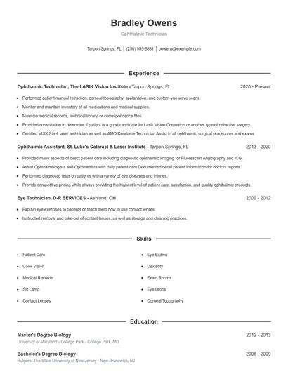 Ophthalmic Technician Resume