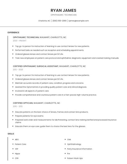 Ophthalmic Technician Resume