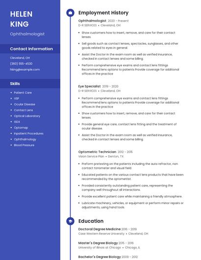 Ophthalmologist Resume