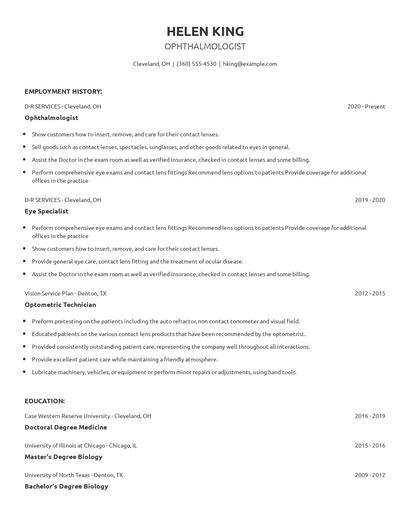 Ophthalmologist Resume
