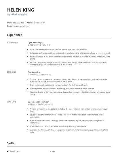Ophthalmologist Resume